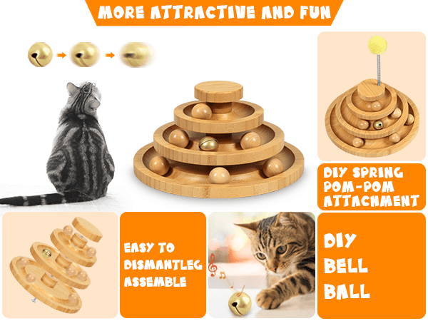 Cat Ball Track,Cat Ball Toy,Kitty Toys Roller,3-Level Cat Ball Tower with 9 Removable Balls,Interactive Cat Toy,Circle Track DIY Fun Toy for Kitten Mental Physical Exercise