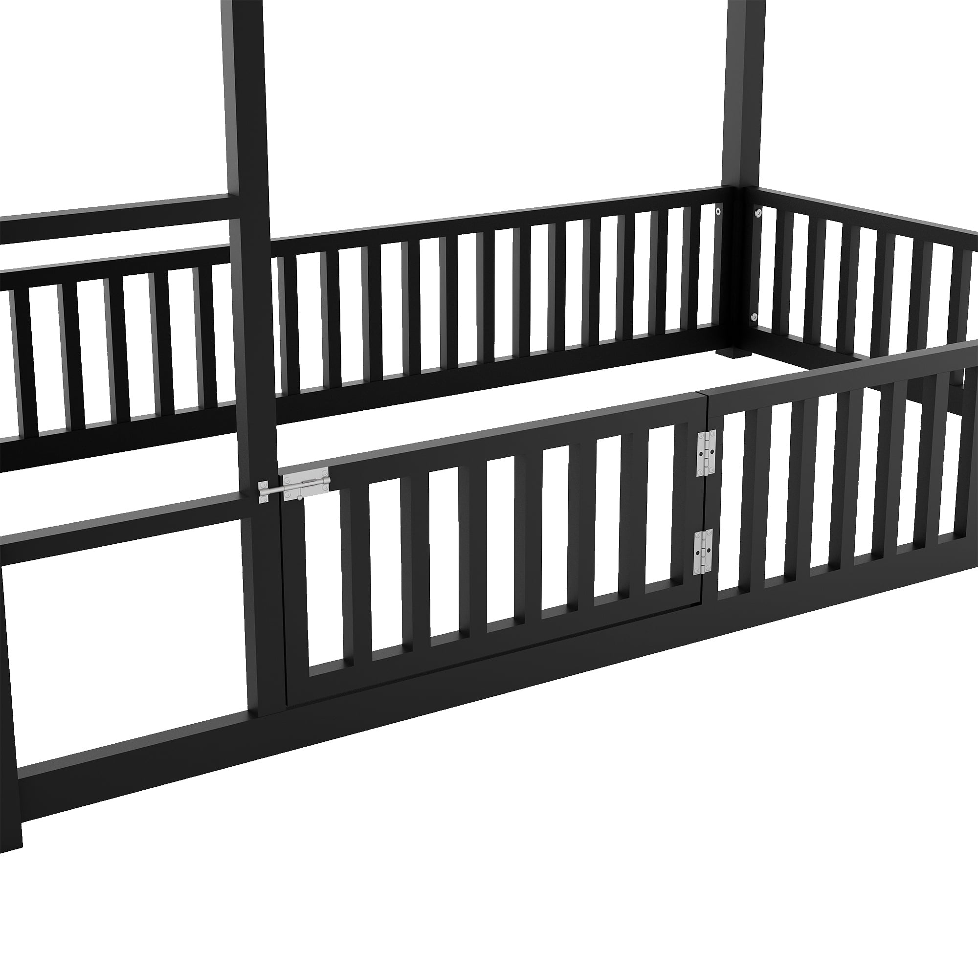 Aukfa Twin-over-Twin Bunk Bed with Fence and Door, Metal House Bed Frame for Kids Toddy, Black