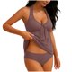 thumbnail image 4 of Tankini para mujer, color sólido con relleno en el pecho, tankini conservador, sin acero, sin espalda, cuello colgante, traje de baño, pantalones de baño divididos, traje de baño de dos piezas para mu, 4 of 8