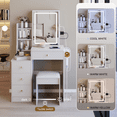 thumbnail image 5 of New 29.2"Cabinet Vanity Table + Cushioned Stool, 2 AC+2 USB Power Station, Hair dryer bracket, Extra Large Touch Control Sliding LED Mirror, Tri-color Switching, Brightness Adjust, 5 of 11
