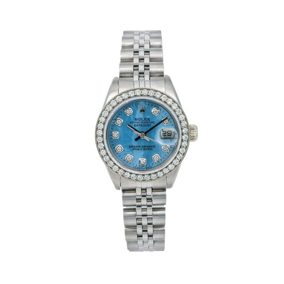 Pre-Owned Rolex Datejust 26MM 6916 Blue Mother of Pearl Diamond Dial Diamond Bezel Stainless Steel Jubilee Bracelet 0.8ct