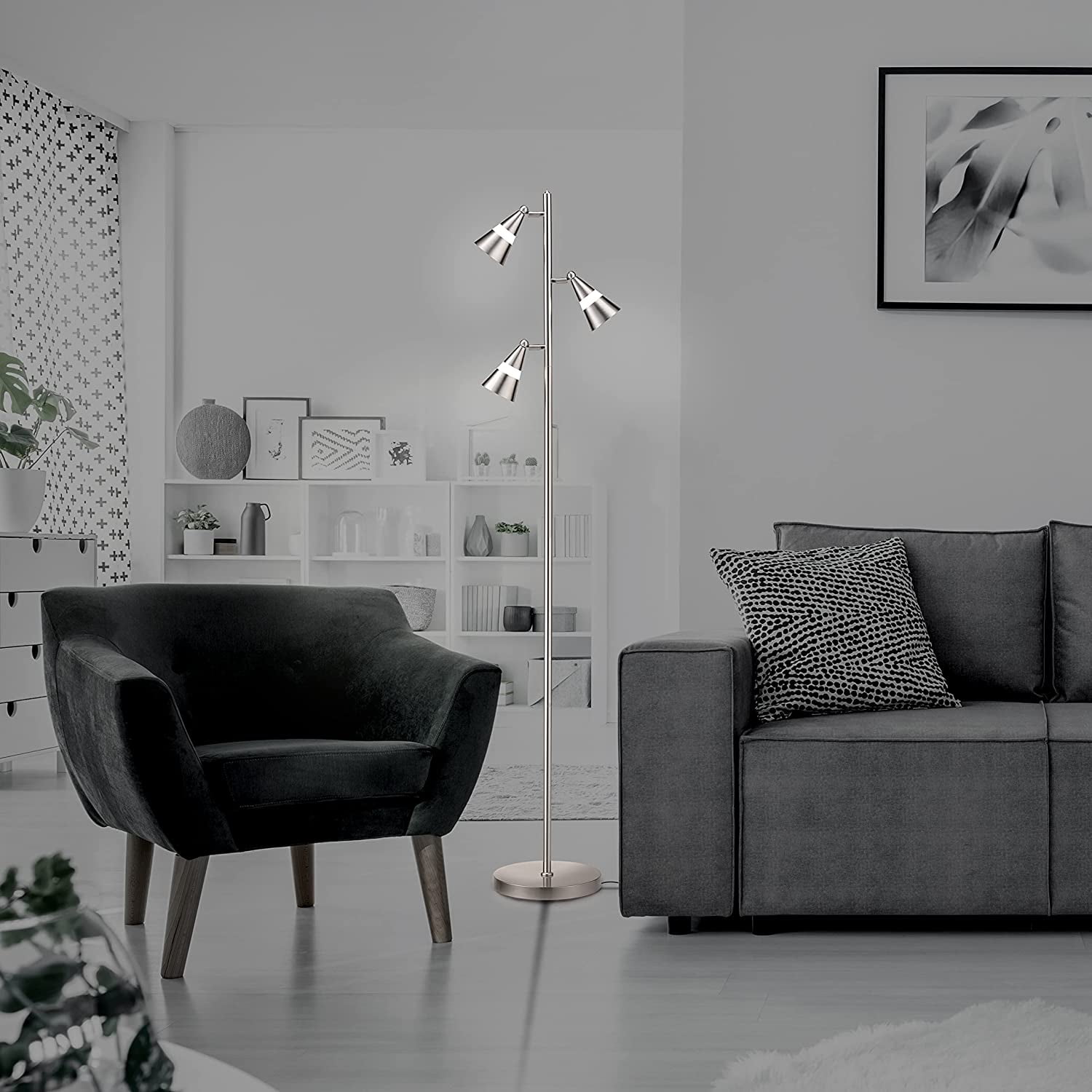 3Light LED Tree Floor Lamp, Dimmable 3Head LED, Multidirectional