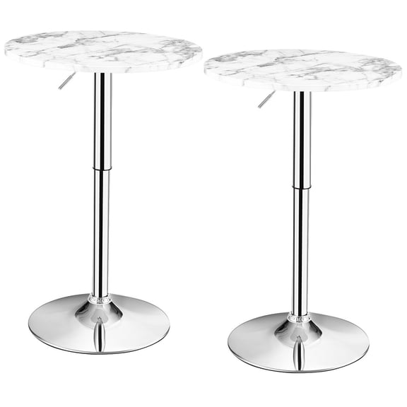BHUIK 2PCS Adjustable Round Bar Table Set, Swivel Pub Table with Faux Marble Top, Height Adjustable 28-36" for Dining Room, Cafe, Bistro, White