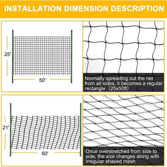 Bird Netting 25×50 ft, Heavy-Duty 2.4" Square Nylon Mesh for Chicken Coops, Garden Plants, Fruit Trees & Aviary Protection