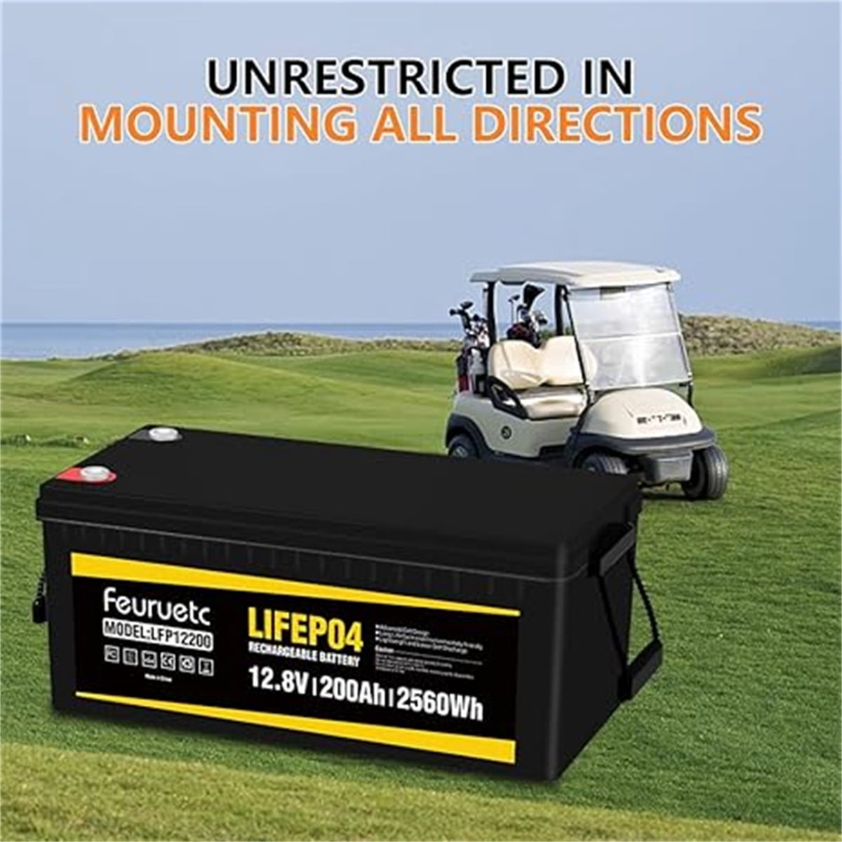 Feuruetc 12V 200Ah LiFePO4 Lithium Battery, Built in 100A BMS,Density Lithium Battery with Up to 15000 deep Cycle, Perfect for Rv, Solar Trolling Motors, Boat, Marine