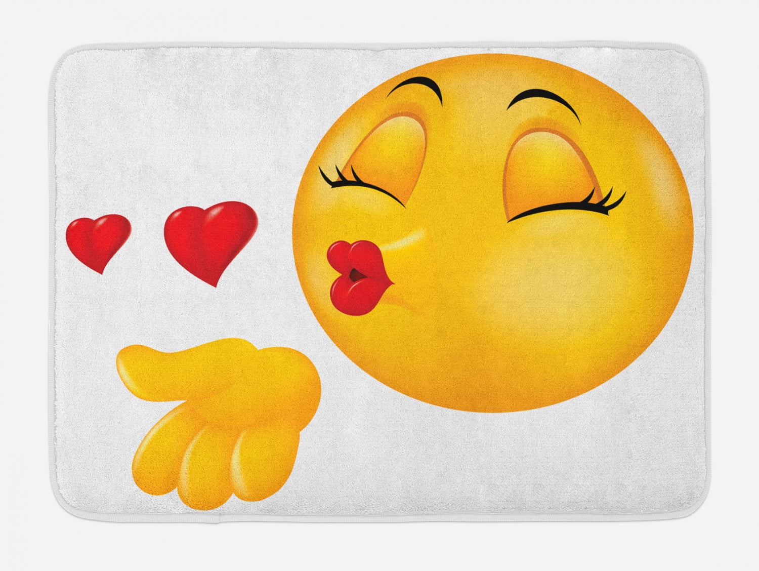 Emoticon Bath Mat, Cartoon Character Kissing Face Blowing Hearts