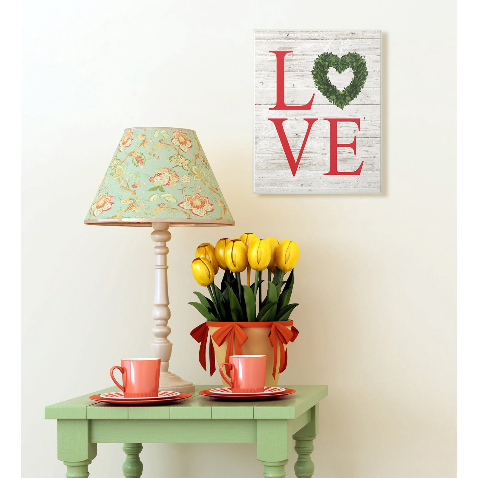 Love Wreath Planked Stretched Canvas Wall Art, 16 x 1.5 x 20
