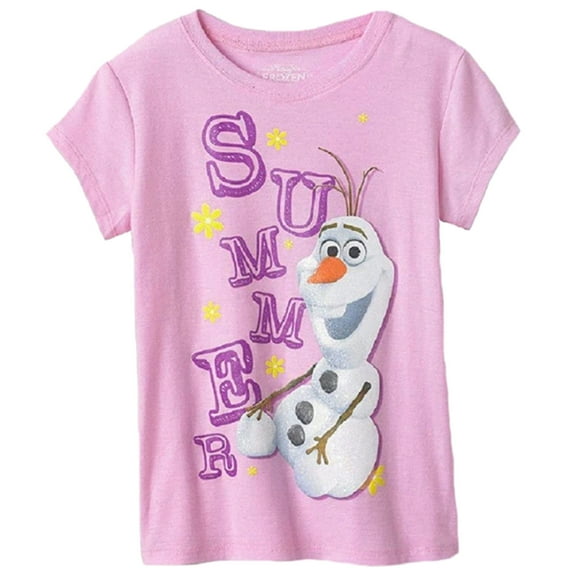 Disney Frozen Olaf "Summer" Little Girls Pink T-Shirt (Small 4)
