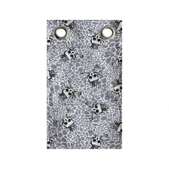 Skull Hanging Pocket Organizer, Crowned Skull Crossbones Illustration Against Animal Skin Print Pattern, Printed Polyester Storage Bag with Pockets, 9" x 27", Black White Purplegrey