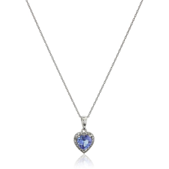 Pinctore 10k White Gold Tanzanite Heart and Diamond Pendant Necklace, (1/10 cttw H-I Color, I1-I2 Clarity), 18"