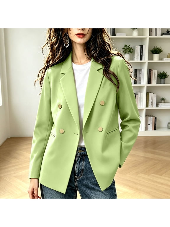 Women's Double Breasted Blazer Oversized Casual Suit Jacket Long Sleeve Lapel Collar Loose Fit Work Office Top For Ladies Spring Autumn Rose Gold 3XL