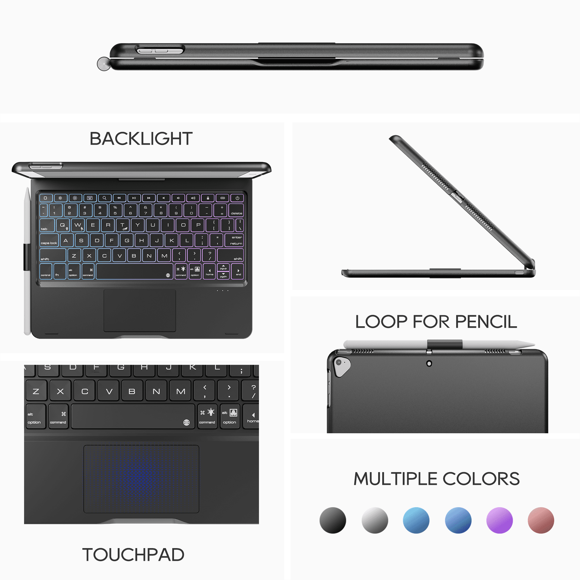 edaiser Stylus Pen + Swivel Keyboard Case with Trackpad Compatible with Apple iPad (7th-9th), iPad Air 3rd Gen, iPad Pro 10.5-inch 2nd Generation, Black