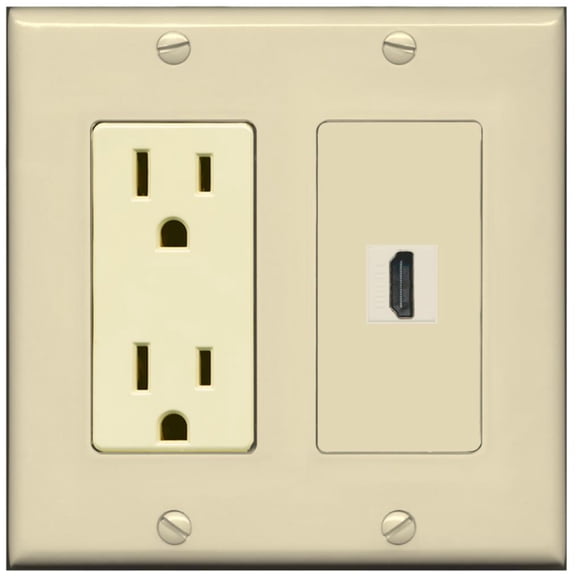 RiteAV - 15 Amp Power Outlet and 1 Port HDMI Decorative Type Wall Plate - Ivory