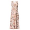 thumbnail image 4 of FcBaudy Robe Sans Manches Col Rond, Robes d'Été pour Femmes, Robes Femmes Robe Longue Imprimée Sans Manches et en Lin Col Rond Robe Femmes, 4 of 5