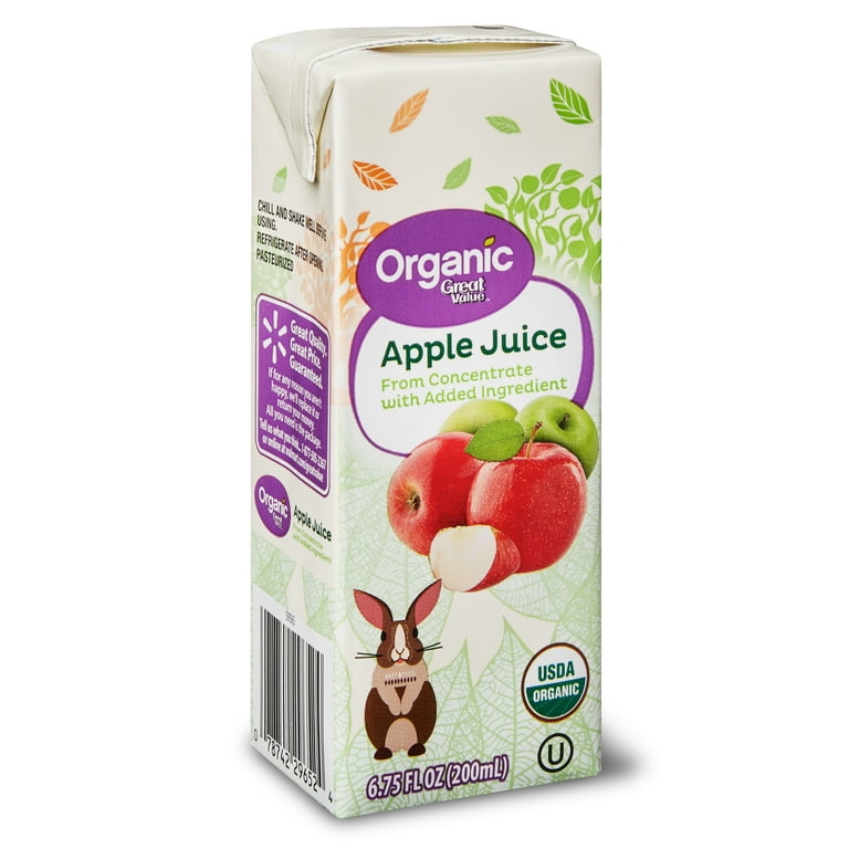 Great Value Organic Apple Juice, 6.76 fl oz, 8 Count 