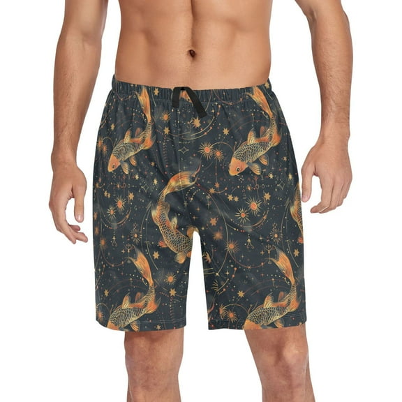 Men's Pajama Shorts Bottoms with Pockets Soft Lightweight Lounge Sleep Wear Fish Star Sun