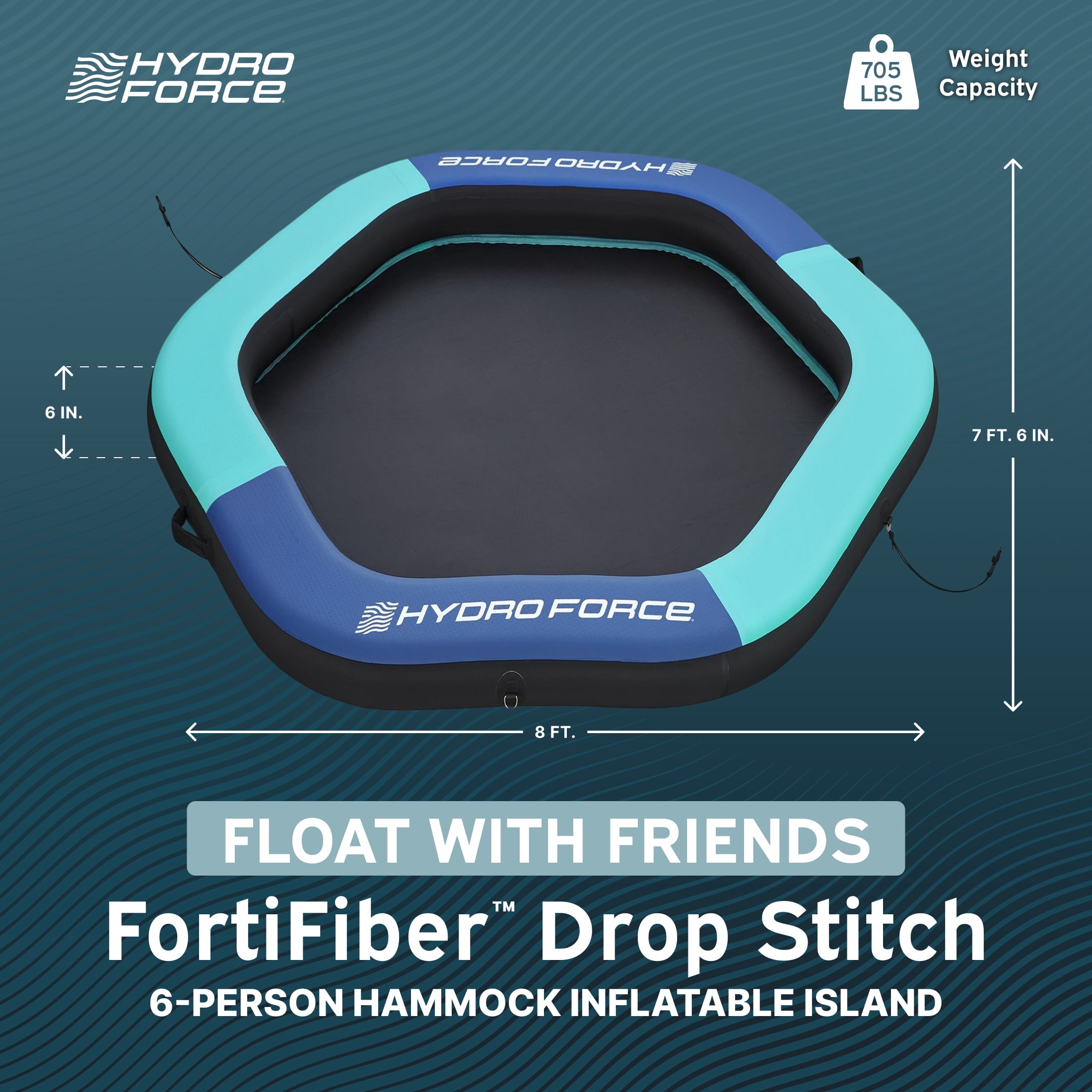 Hydro Force FortiFiber Drop Stitch 8ft Hammock Island Float, 6-Person
