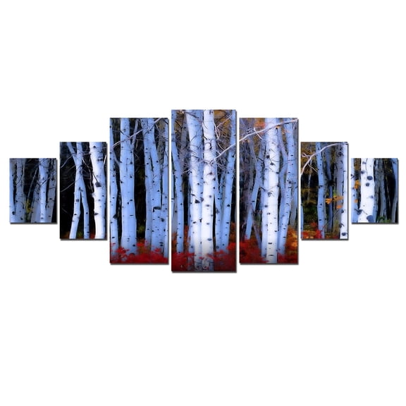 Startonight Huge Canvas Wall Art Birch Forest, USA Large Home Decor, Dual View Surprise Artwork Modern Framed Wall Art Set of 7 Panels Total 39.37 x 94.49 inch