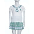 thumbnail image 5 of Haitryli Kids Girls Japanese Sailor Anime JK School Uniform Outfit Short Sleeve T Shirt with Plaid Skirt Set Green 13-14, 5 of 7