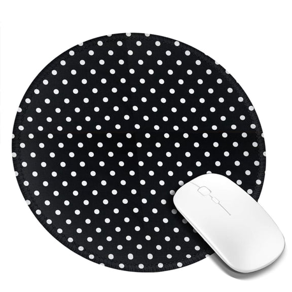 Black Polka Dot Small Round MousePad for Wireless Computer Laptop, Office Desk Accessories 7.9 x 7.9 inch