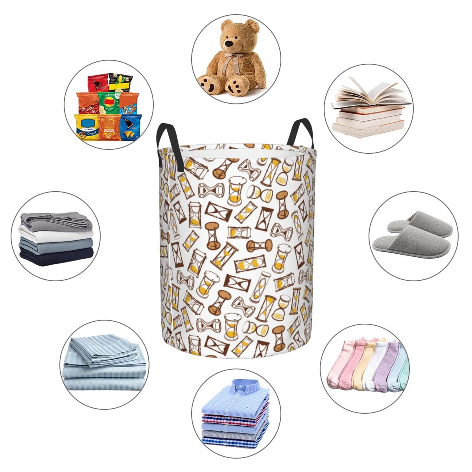 Large Laundry Basket with Handles - Hand drawn hourglass Kids Baby Dirty Clothes Laundry Hamper for Bedroom Aesthetic