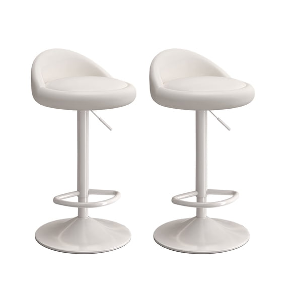 HDHNBA PU Leather Adjustable Swivel Low Back Bar Stools Set of 2 for Kitchen Dining Room, White
