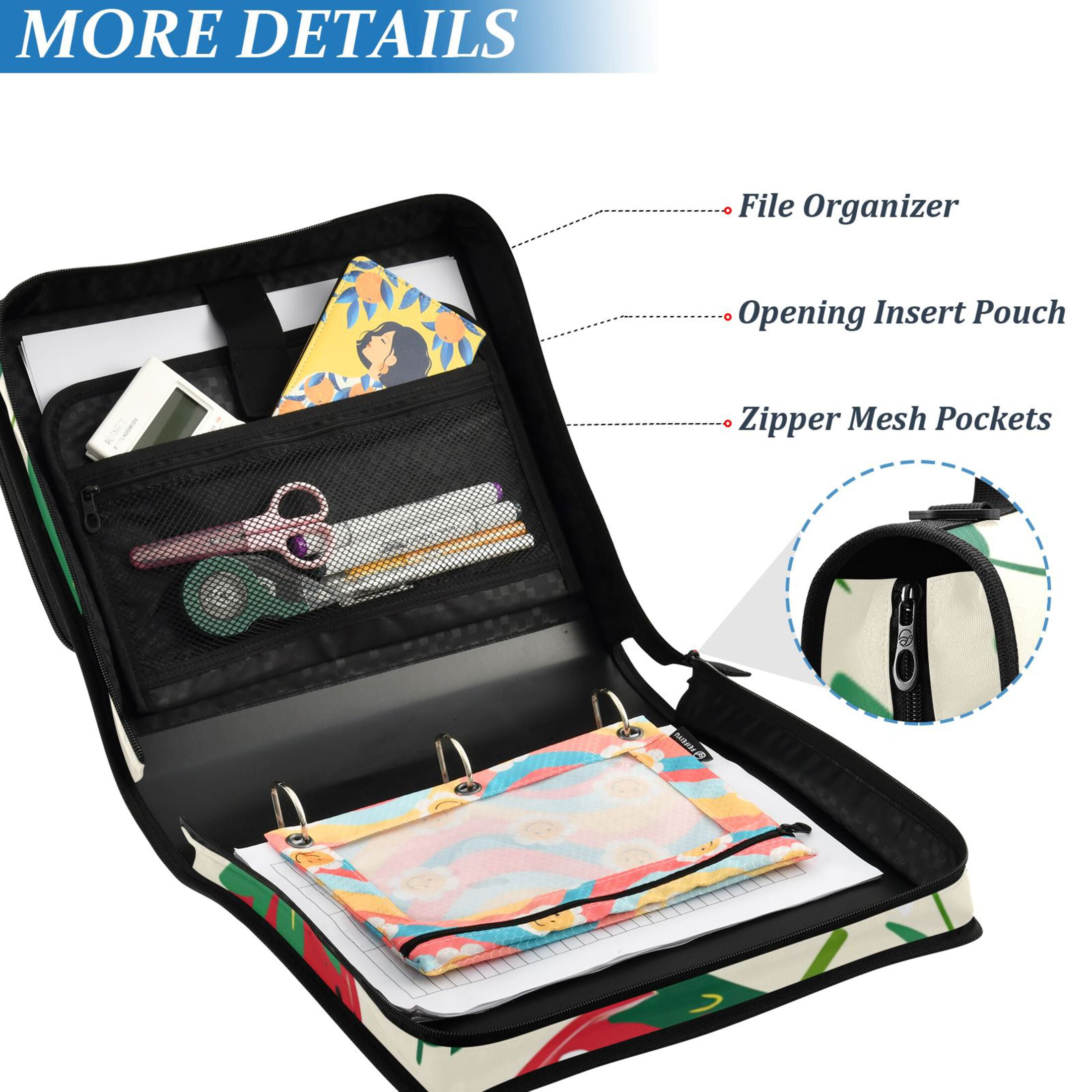 ALAZA Zipper Binder Strawberry Fruit 3 Ring Trapper Keeper File Folder Organizer Bag