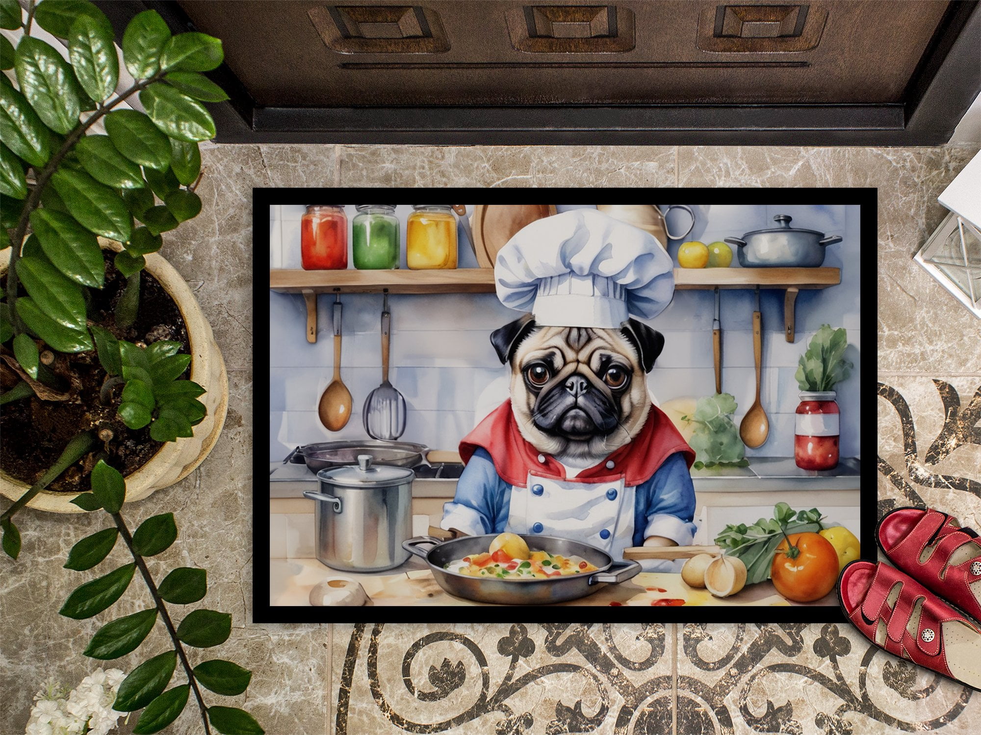 Pug The Chef Doormat 36 in x 24 in