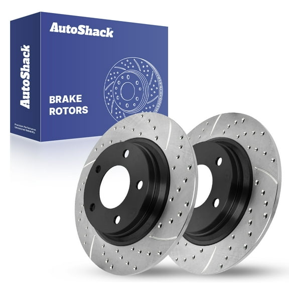 AutoShack Rear Solid Drilled & Slotted E-Coated Brake Rotors 2-PC Set Replacement for 2006-2015 Mazda MX-5 Miata 1998-2002 Mazda 626 ShadowGuard 11.02" (280 mm)