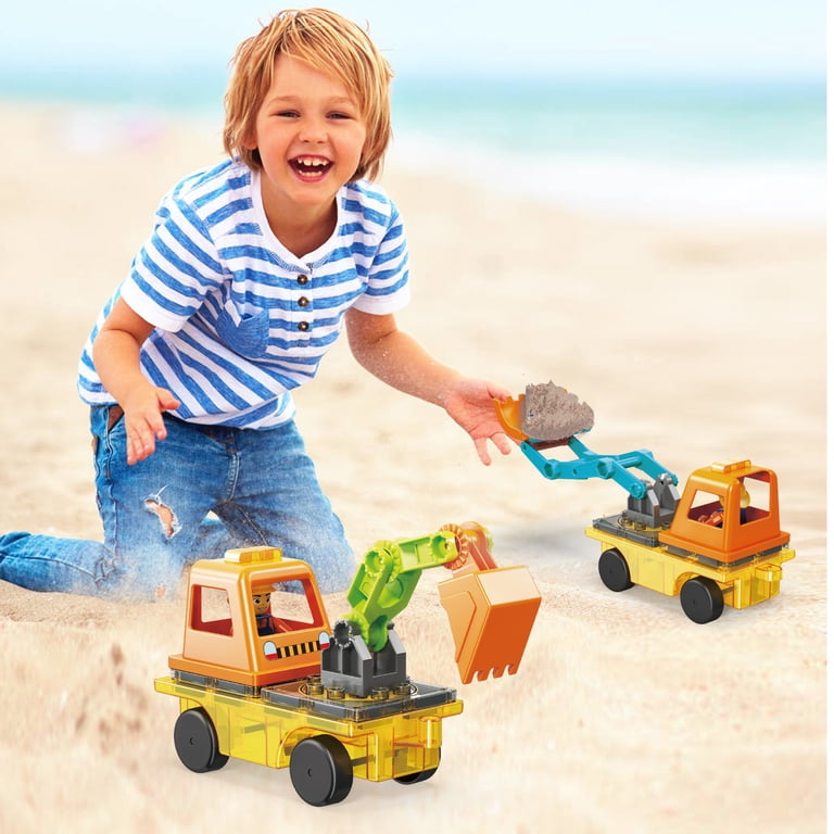 PicassoTiles 2-in-1 Excavator & Backhoe Magnetic Tile Set photo 4