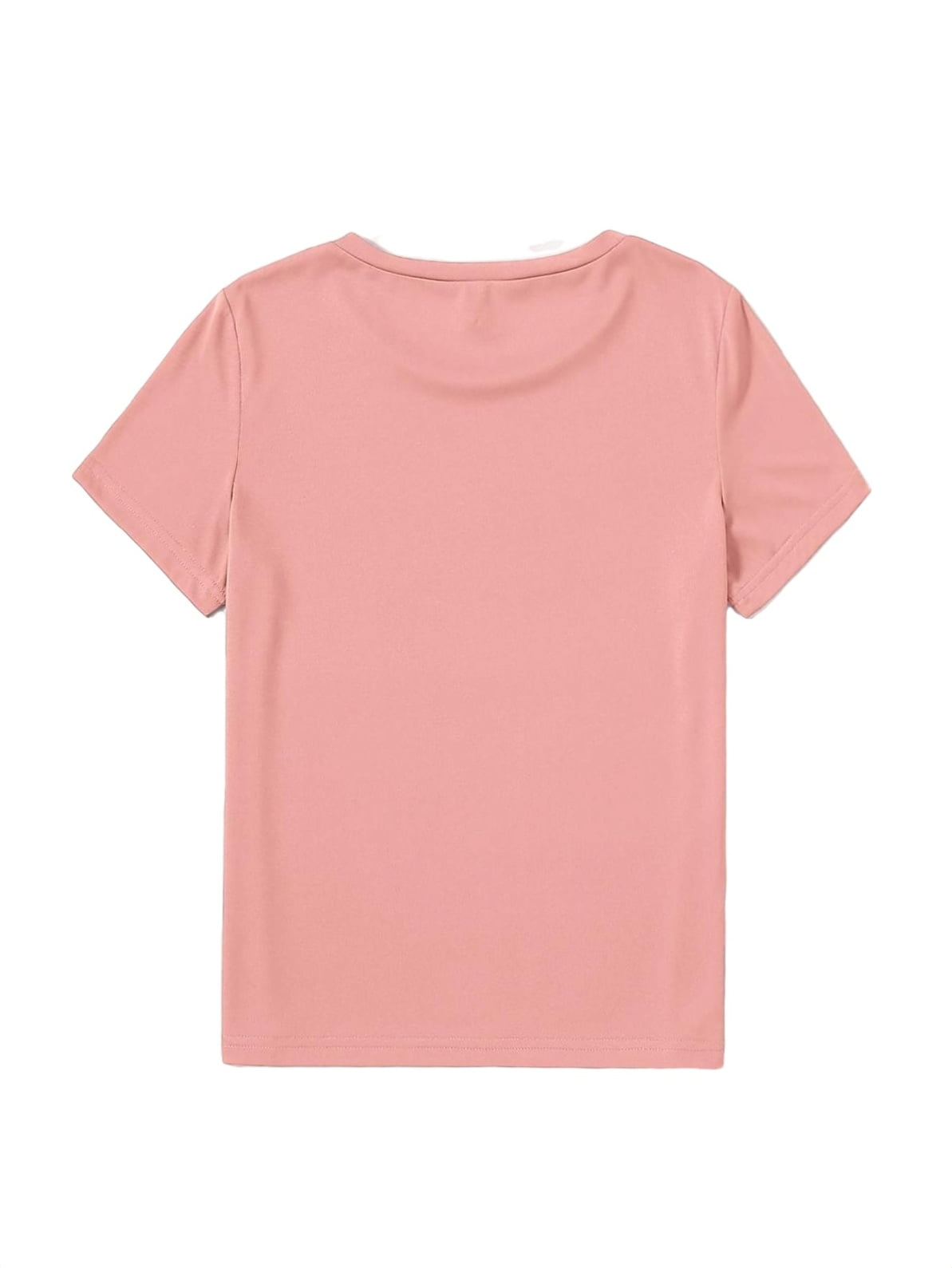 Sleeve T-Shirts Round Pink Coral Short Women\'s Basics Neck Plain