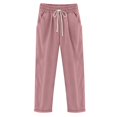 thumbnail image 2 of Women Fashion Solid Color Cotton Flax Elastic Long Pants Beach Leisure Trousers, 2 of 4