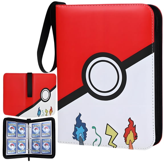 PTCG Trading Card Binder 4 Pocket，Card Binder 400 Pockets Card Book Holder Cards with 50 Removable Sleeves, Zip Design MTG/TCG/Sport Collectible Trading Card Albums Gifts for Boys and Girls