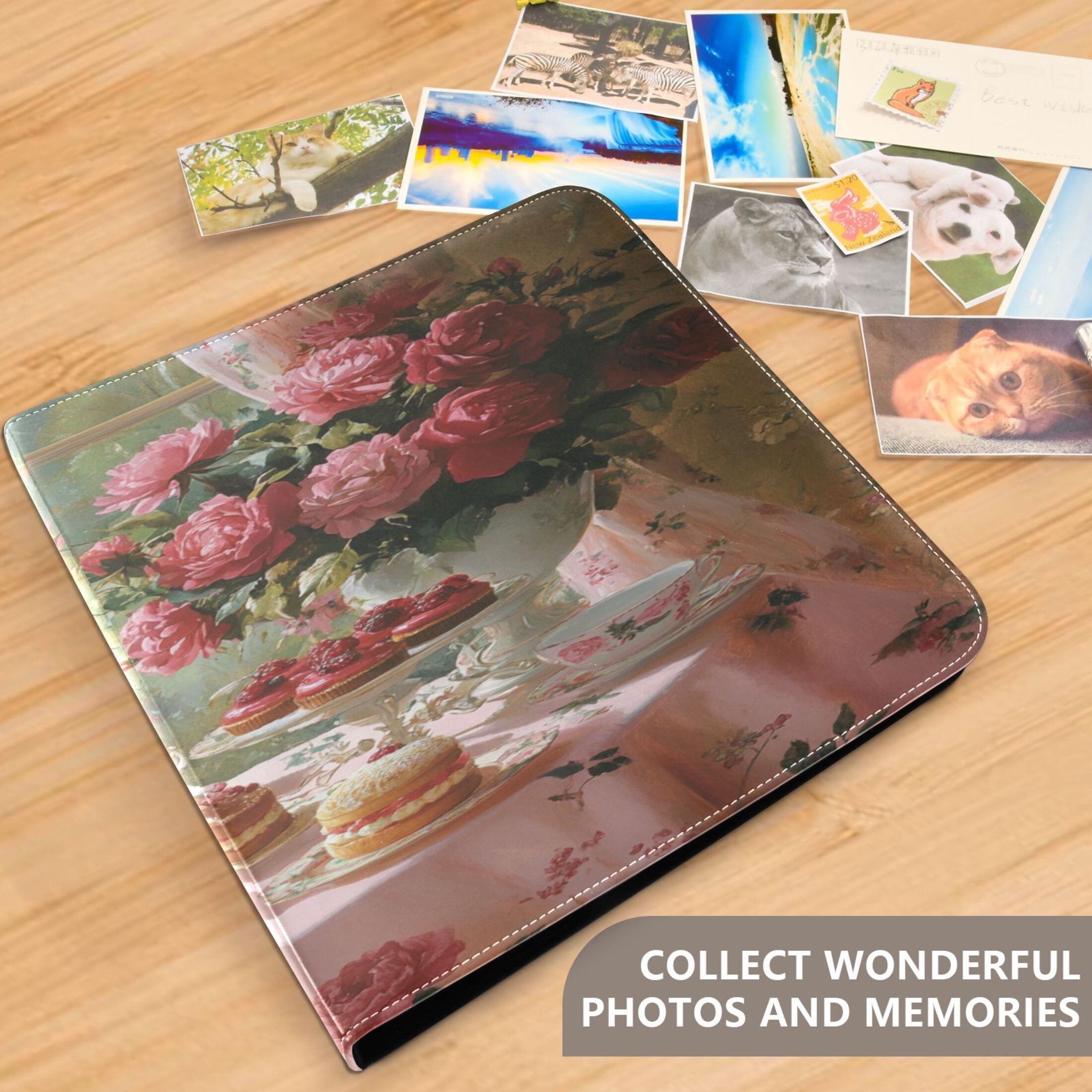 BZSMCE Photo Album Book Scrapbooking Tea Set with Roses Printed Picture Album
