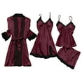 thumbnail image 3 of Wlynlyn Womens Satin Pajamas Sets 4 Piece Floral Lace Cami Tops Dresses Shorts Robes Sleepwear Nightgowns Loungewear, 3 of 4