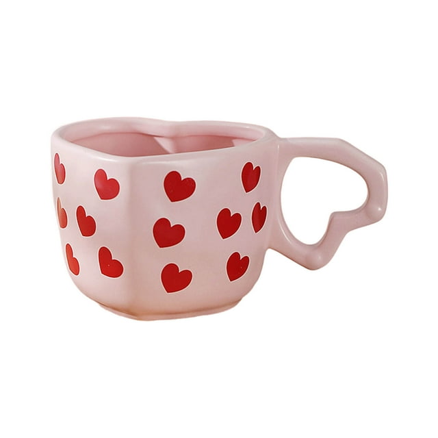 BotaniNest Valentine's Day Ceramic Coffee Cup With Handle Valentine's Day Cup Red Heart Shaped Coffee Cup For Valentine's Day Wedding Party Centerpiece