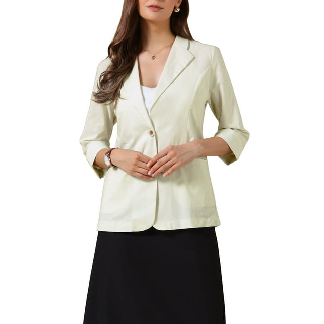 Blazers informales para mujeres verano 3/4 de manga ligera de algodón y lino chaqueta blazer XS beige