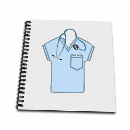 3dRose Blue Scrub Top, Stethoscope, Thermometer, and Syringe - Mini Notepad, 4 by 4-inch