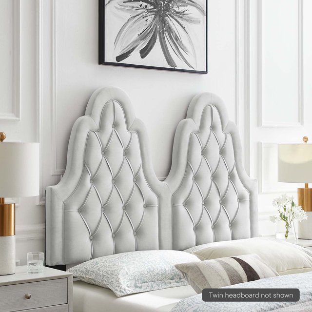 Modway Augustine Tête de Lit Simple Capitonnée en Velours de Performance, Gris Pâle