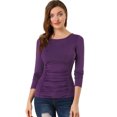thumbnail image 1 of Allegra K Blusa Acanalada De Manga Larga Con Cuello Redondo Para Mujer Top Entallado Informal Morado oscuro XS, 1 of 6