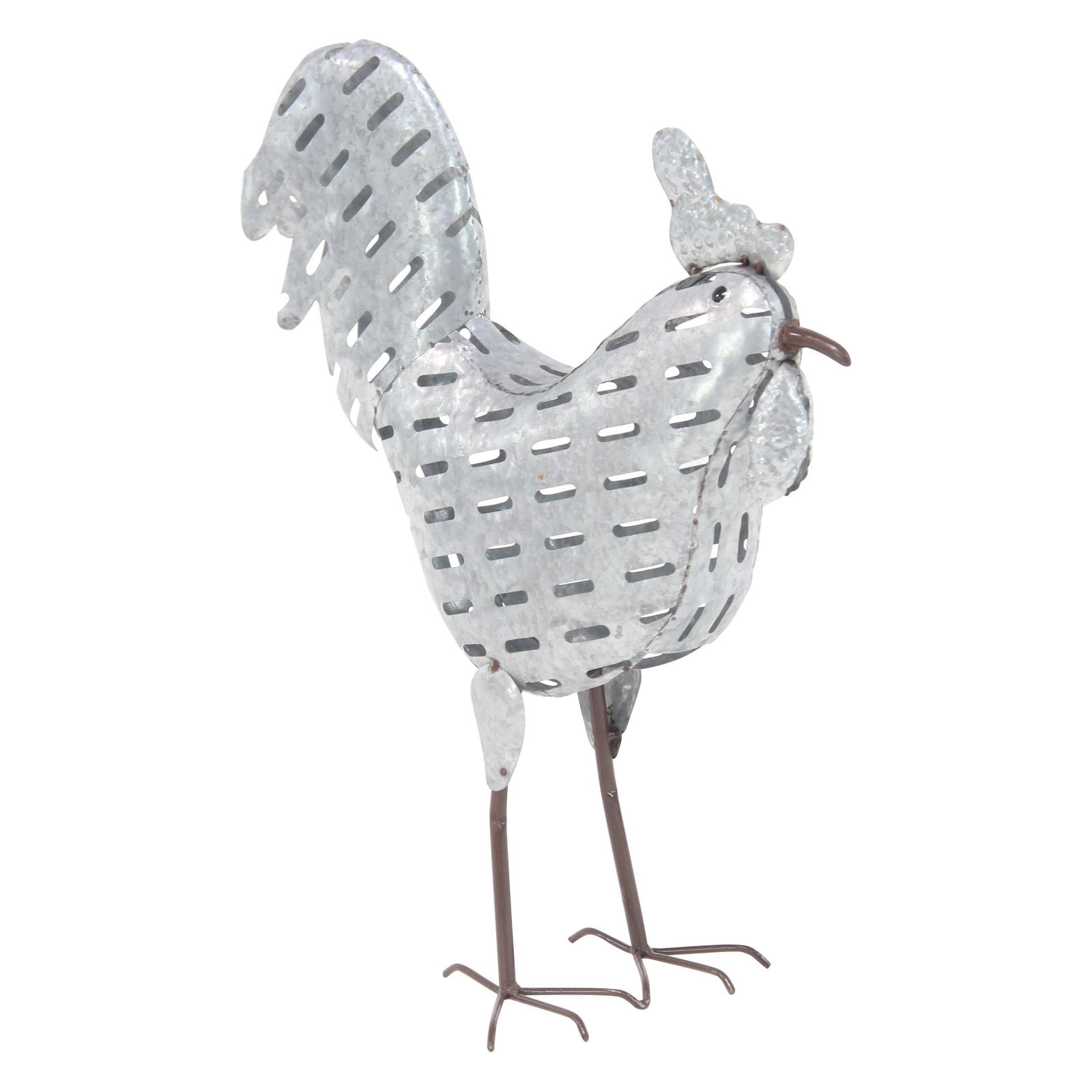 Decmode Set of 2 Farmhouse Iron Standing Rooster Sculptures, Gray