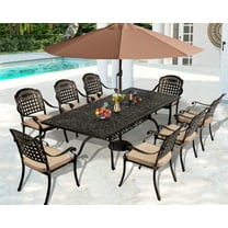 Magic Union 9 Piece Cast Aluminum Patio Furniture Set Outdoor Dining Set Bistro Furniture Set with 8 Armchairs and Dining Table, 8 Cushions(8 Grid Chairs)