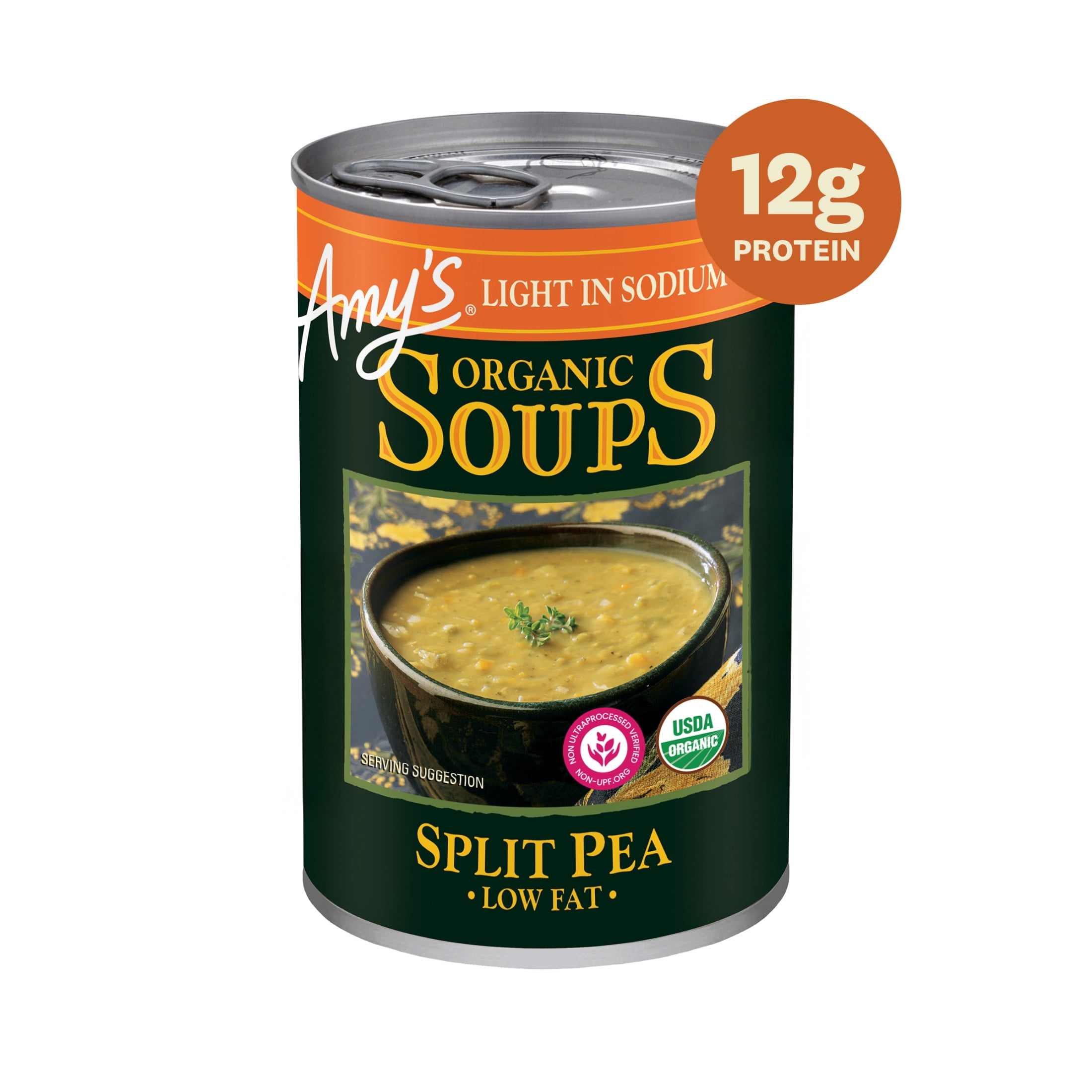 (3 pack) Amy’s Soup, Organic Light in Sodium Split Pea Soup, Made With Organic Vegetables, Canned Soup, 14.1 Oz