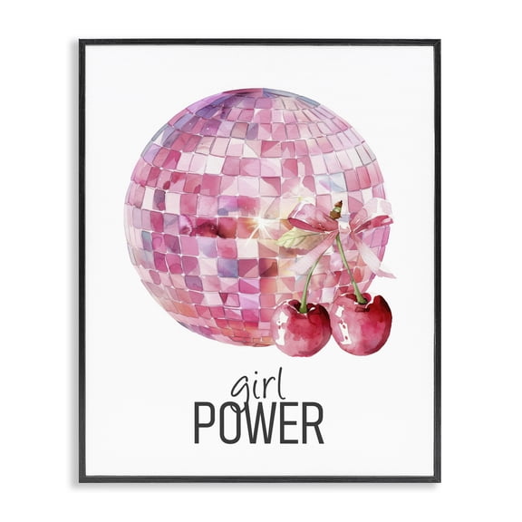 Girl Power Disco Cherries Black Framed Giclee Art, design by Kim Allen