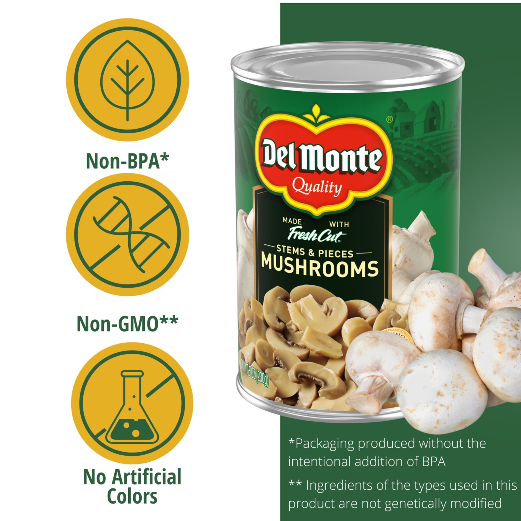 (12 pack) Del Monte Mushroom Stems and Pieces, 8 oz Can, Canned Vegetables