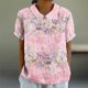 thumbnail image 5 of Blusas de Manga Corta para las Mujeres Cuello de Muñeca Lindo Lino Algodón, Impreso Suelto Camiseta para el Uso Casual, Diario Y de Verano, 5 of 8