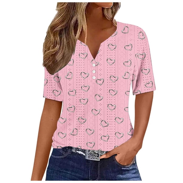 Camisetas Casuales de Mujer con Cuello en V Camiseta de Color Sólido, Manga Corta Casual Top para el Uso Diario