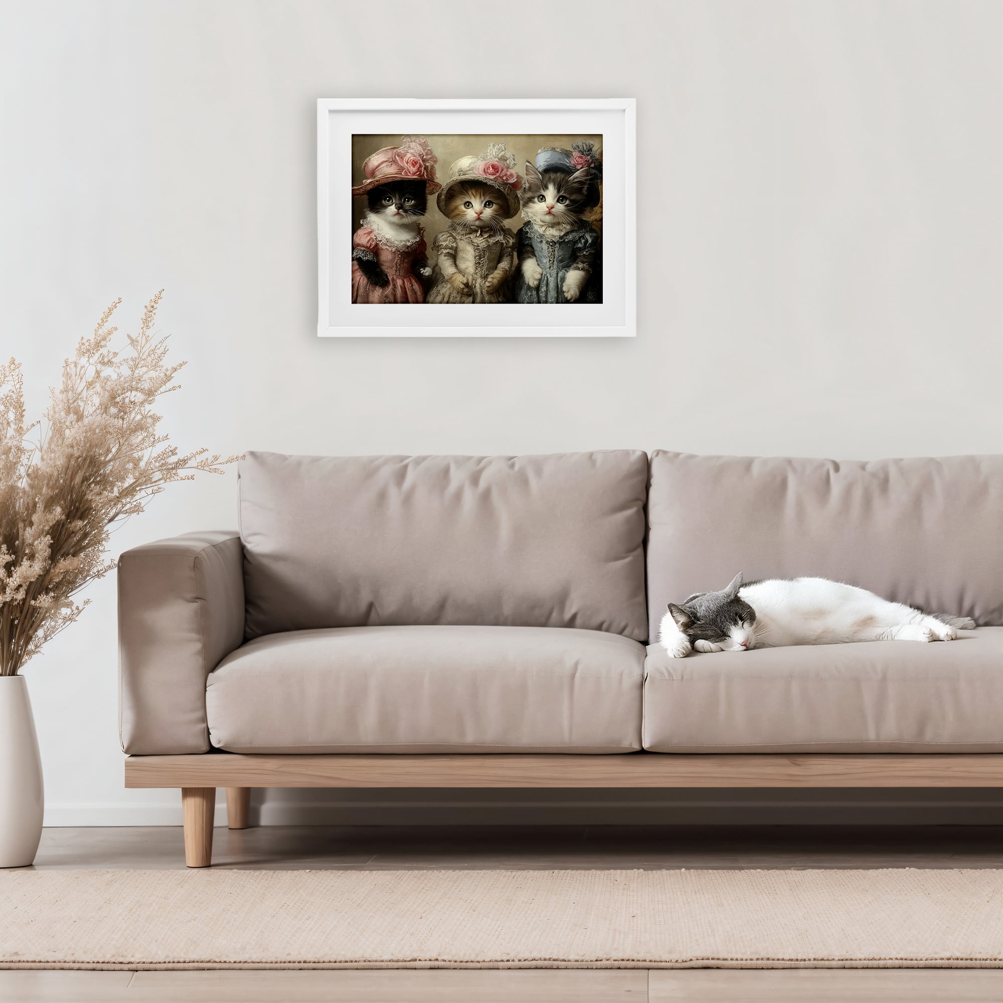 Stupell Industries Vintage Dress Cats White Framed Print Under Glass, design by The Wands Want