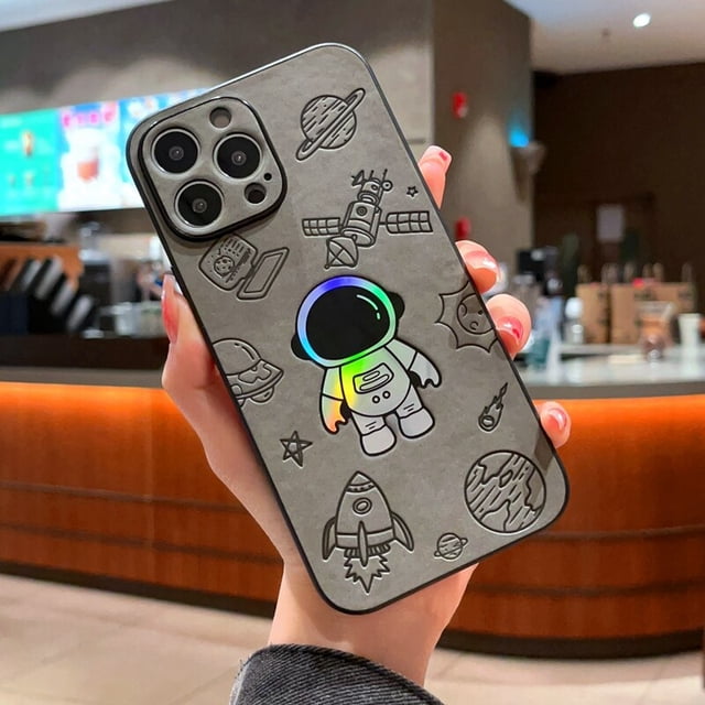 Funda de teléfono de lujo con diseño de astronauta Cortex para iPhone, carcasa de protección láser para iPhone 14, 13, 12, 11 Pro Max, 7, 8 Plus, X, Xs, XR Max Fivean unisex