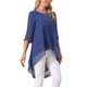 thumbnail image 4 of INSPIRAR CHIC Blusa de Chifón Asimétrica de Cuello Redondo para Mujer con Mangas de 3/4 y Volantes, Alta y Baja, Azul Profundo, M, 4 of 6